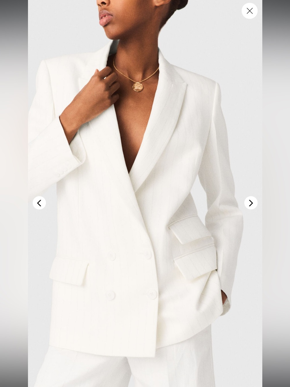 Maje White Double-Breasted Pinstripe Blazer